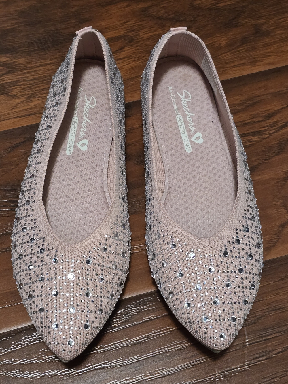 Skechers Women's Blush Pink Clean Gleam N Go Crystal-Embellished Pointed Flats
